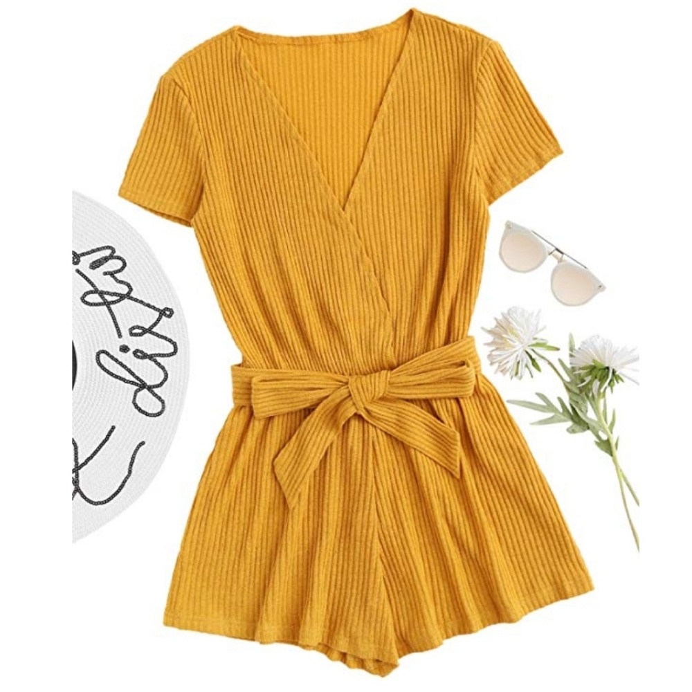 NWOT Ribbed Yellow Short Sleeve Romper